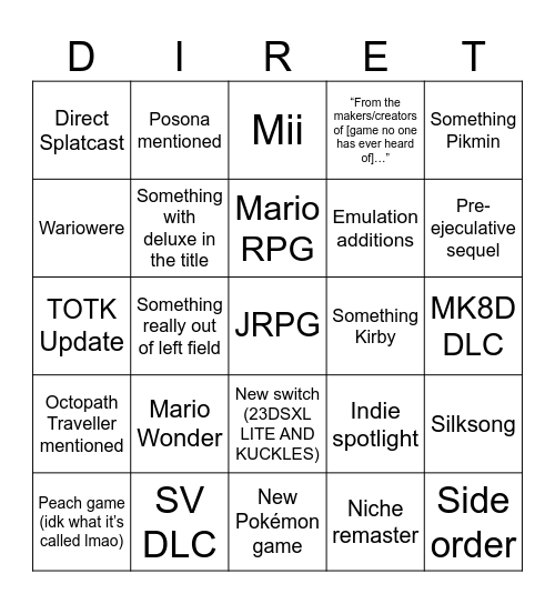September 2023 Direct Bingo Card
