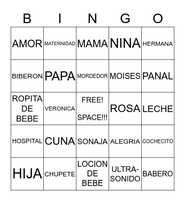 VERO'S BABY SHOWER Bingo Card