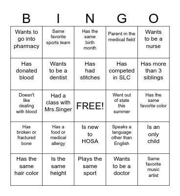 HOSA Bingo Card