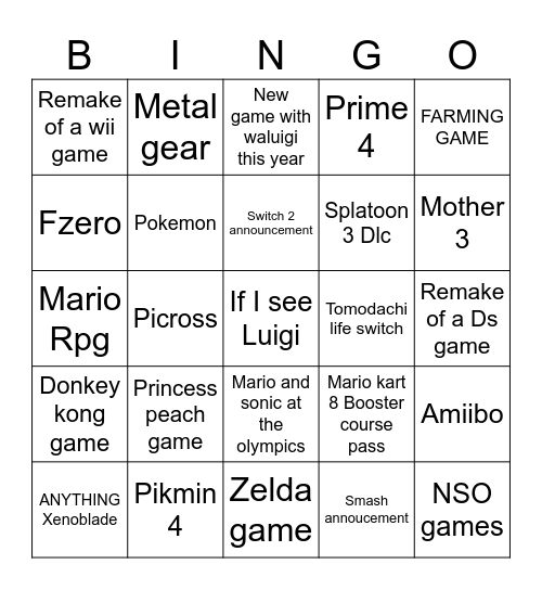 Nintendo direct september 2023 Bingo Card