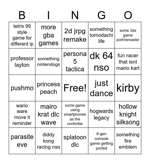 nintendo direct 14.09.2023 Bingo Card