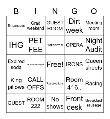 HOLIDAY INN BINGO Card