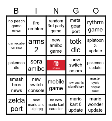 my nintendo direct bingo Card