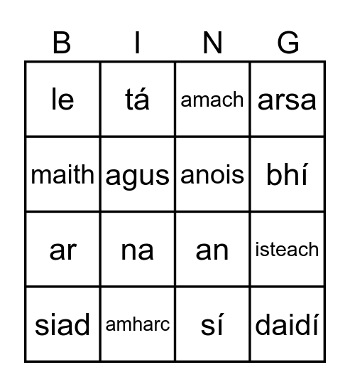 Feasta Focail 1-30 Bingo Card