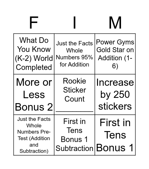 First in Math Bingo Card