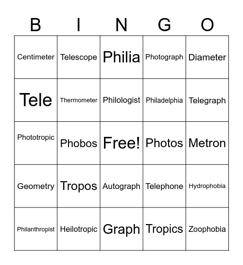 Roots 1-7 Bingo Card