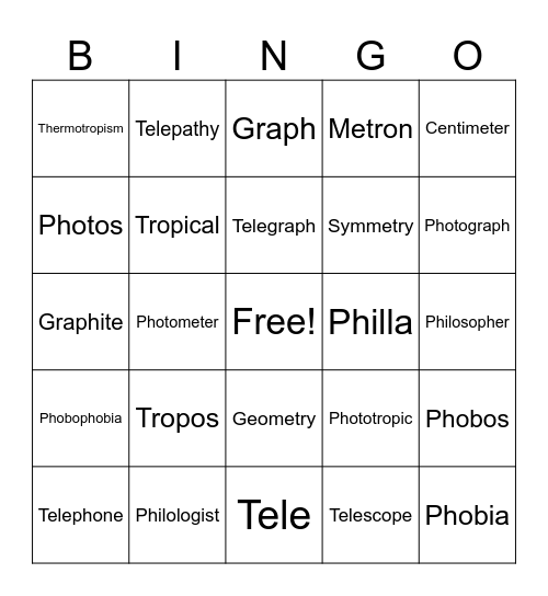 Roots 1-7 Bingo Card