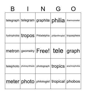 Roots 1-7 Bingo Card