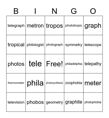 roots 1-7 Bingo Card