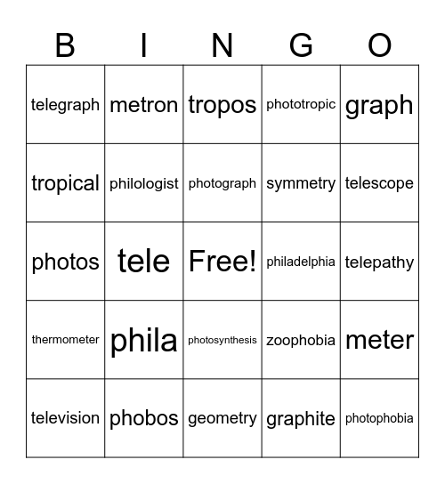 roots 1-7 Bingo Card