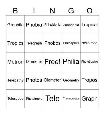 Roots 1-7 Bingo Card