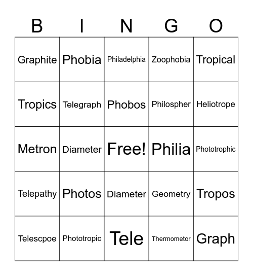 Roots 1-7 Bingo Card