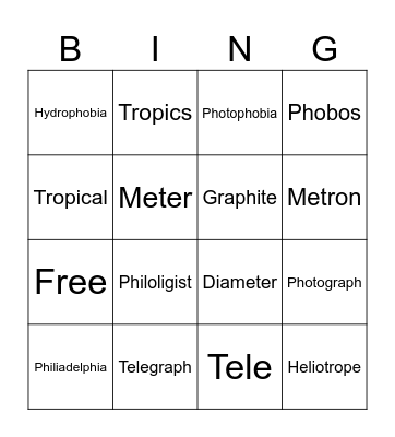 Roots 1-7 Bingo Card