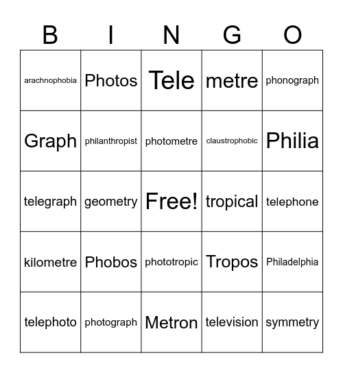 Roots 1-7 Bingo Card