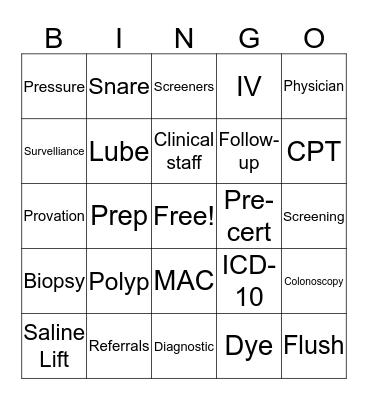 Colon Cancer Awareness Bingo Card