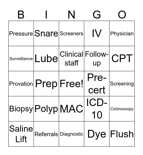 Colon Cancer Awareness Bingo Card