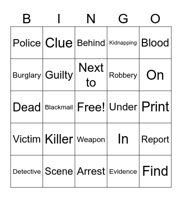 Crime vocabulary Bingo Card