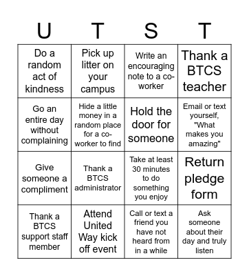 United Today ... Stronger Tomorrow Bingo Card