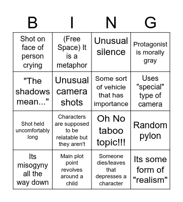 Art Film Bingo Card