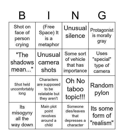 Art Film Bingo Card