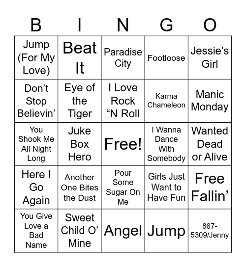 80's Music Bingo Card