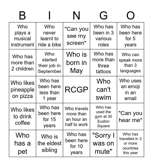 Know your colleague Bingo Card