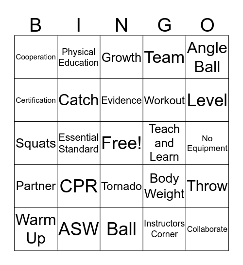 PE Teach and Learn 2/24/16 Bingo Card