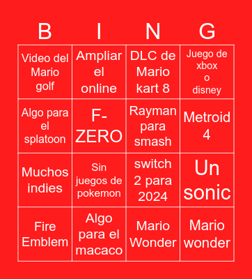 NINTENDO DIRECT Bingo Card