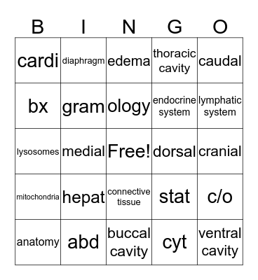 Medical Bingo Card