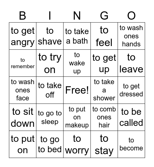 Los verbos reflexivos Bingo Card