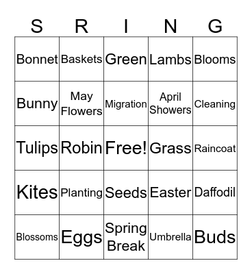 Spring Fever Bingo Card