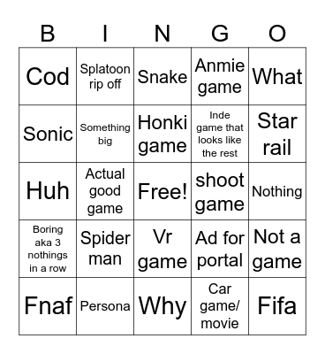 PlayStation bingo Card