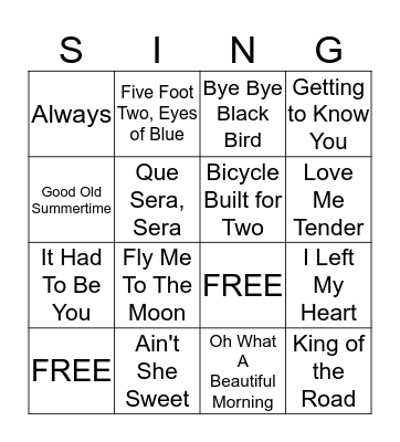 Music Singo Bingo Card