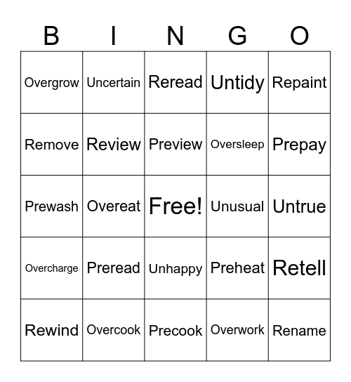Prefix BINGO Card