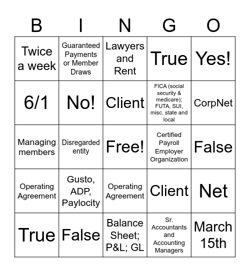 Management Co. BINGO Card