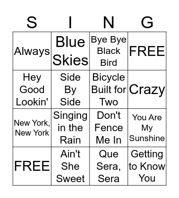 Music Singo Bingo Card