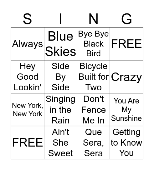 Music Singo Bingo Card