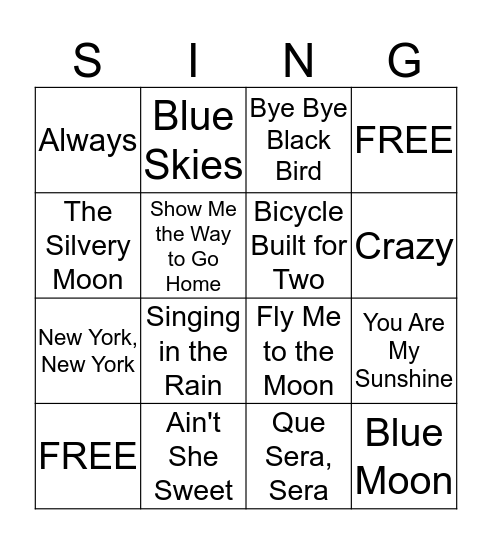 Music Singo Bingo Card