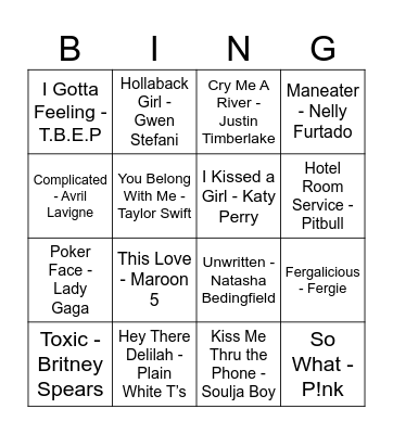 Y2K Pop Bingo Card