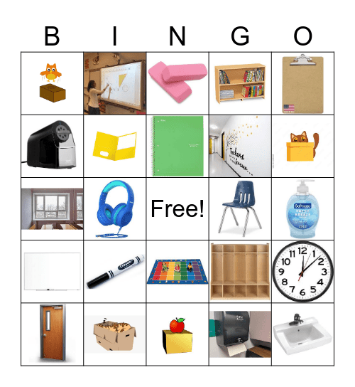 School Supplies & Prepositions Bingo Card