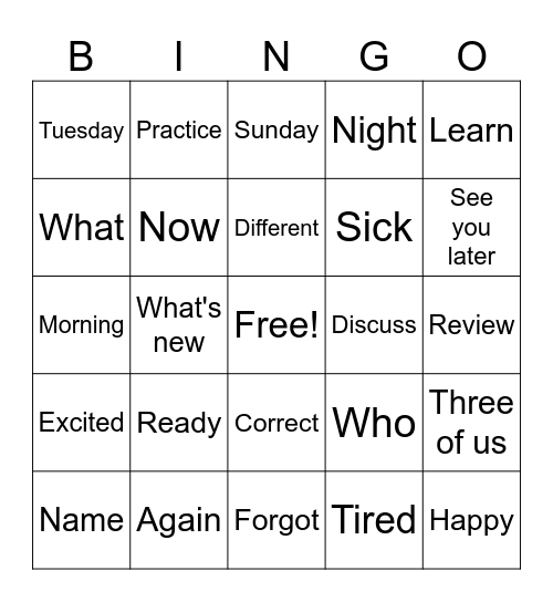 ASL Bingo Card