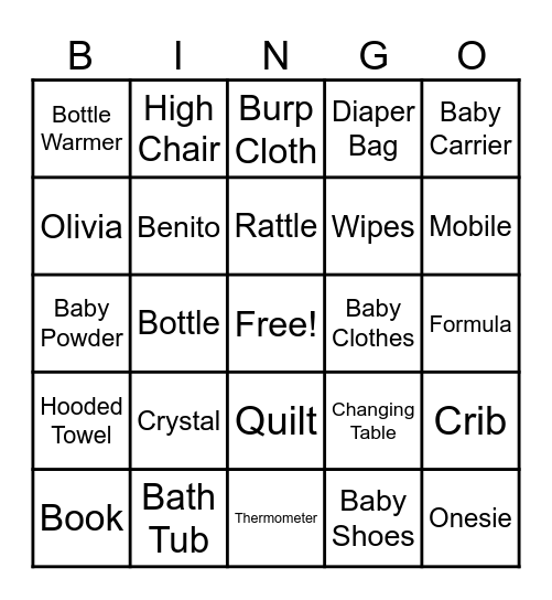 All Things BABY Bingo Card