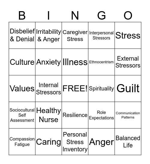 Illness, Culture, & Caring Bingo Card