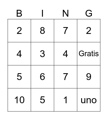 Numeros del 1 al 10 Bingo Card