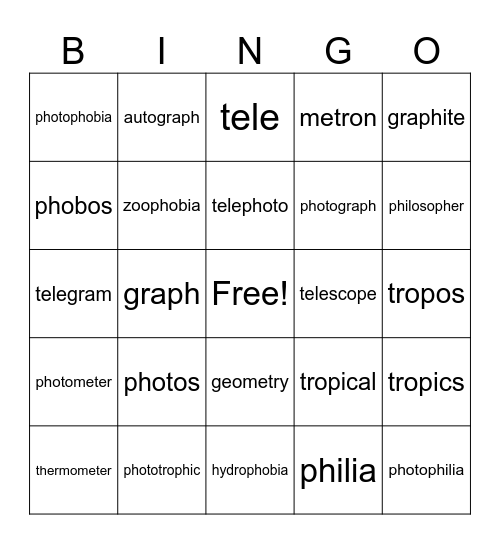 Roots 1-7 Bingo Card