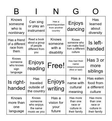 Diversity Bingo! Bingo Card