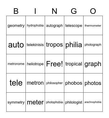 Roots 1-7 Bingo Card