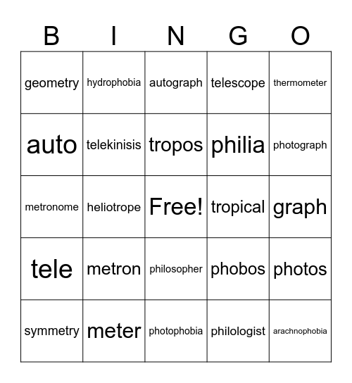 Roots 1-7 Bingo Card