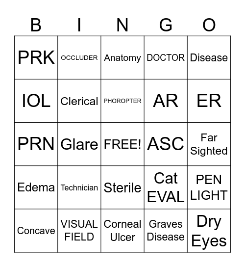 Ophthalmology Bingo Card