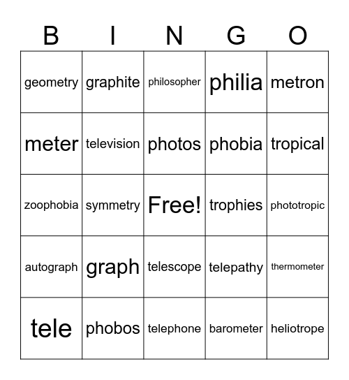 Roots 1-7 Bingo Card